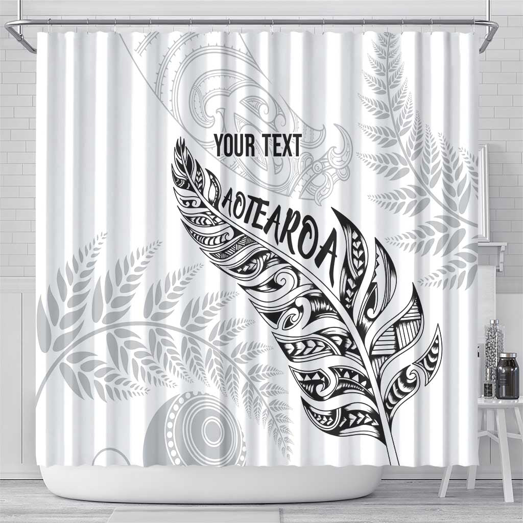 Aotearoa Personalized Lawn Bowls Maori Shower Curtain New Zealand White Tribal Silver Fern - Polynesian Pride