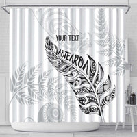 Aotearoa Personalized Lawn Bowls Maori Shower Curtain New Zealand White Tribal Silver Fern - Polynesian Pride