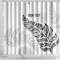 Aotearoa Personalized Lawn Bowls Maori Shower Curtain New Zealand White Tribal Silver Fern - Polynesian Pride