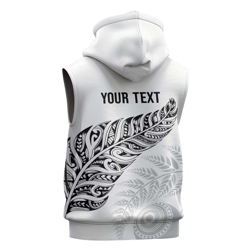 Aotearoa Personalized Lawn Bowls Maori Sleeveless Zip Hoodie New Zealand White Tribal Silver Fern - Polynesian Pride