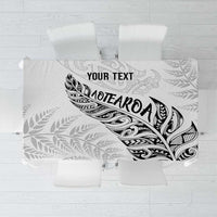 Aotearoa Personalized Lawn Bowls Maori Tablecloth New Zealand White Tribal Silver Fern - Polynesian Pride