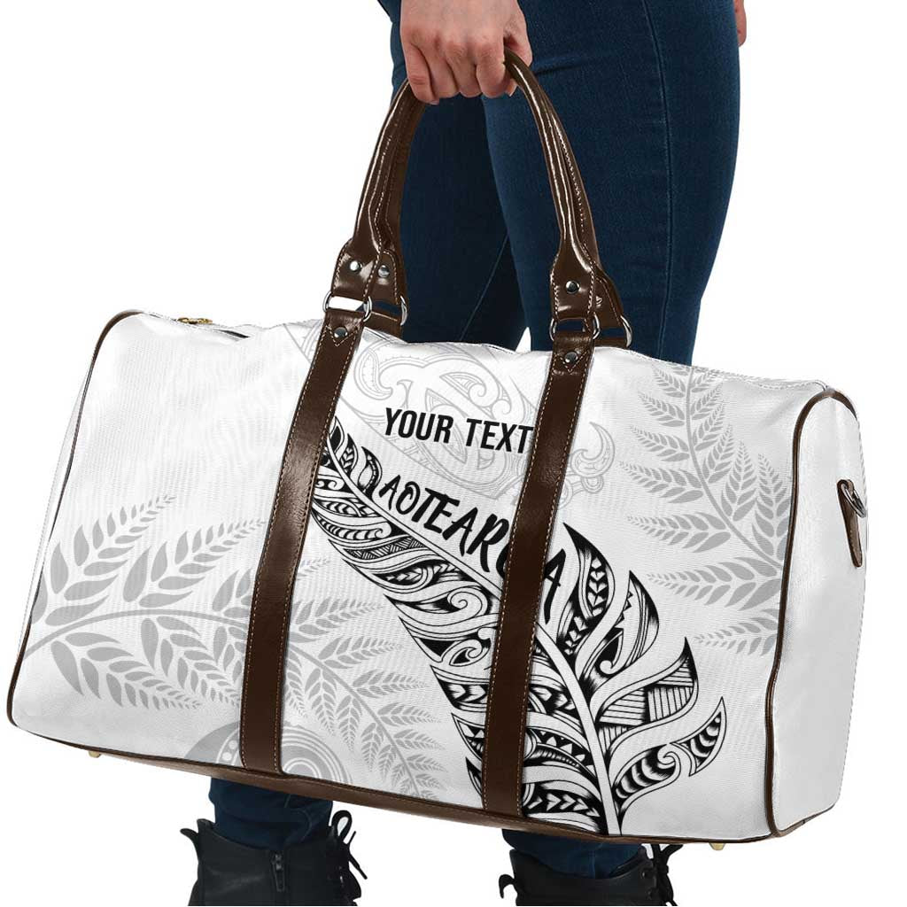 Aotearoa Personalized Lawn Bowls Maori Travel Bag New Zealand White Tribal Silver Fern - Polynesian Pride
