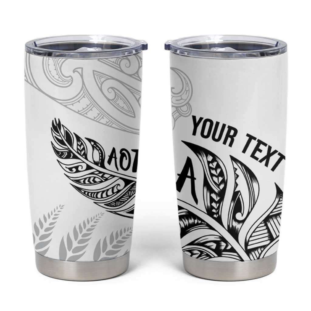 Aotearoa Personalized Lawn Bowls Maori Tumbler Cup New Zealand White Tribal Silver Fern - Polynesian Pride