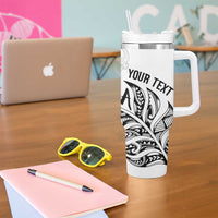 Aotearoa Personalized Lawn Bowls Maori Tumbler With Handle New Zealand White Tribal Silver Fern - Polynesian Pride