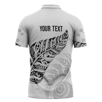 Aotearoa Personalized Lawn Bowls Maori Zipper Polo Shirt New Zealand White Tribal Silver Fern - Polynesian Pride
