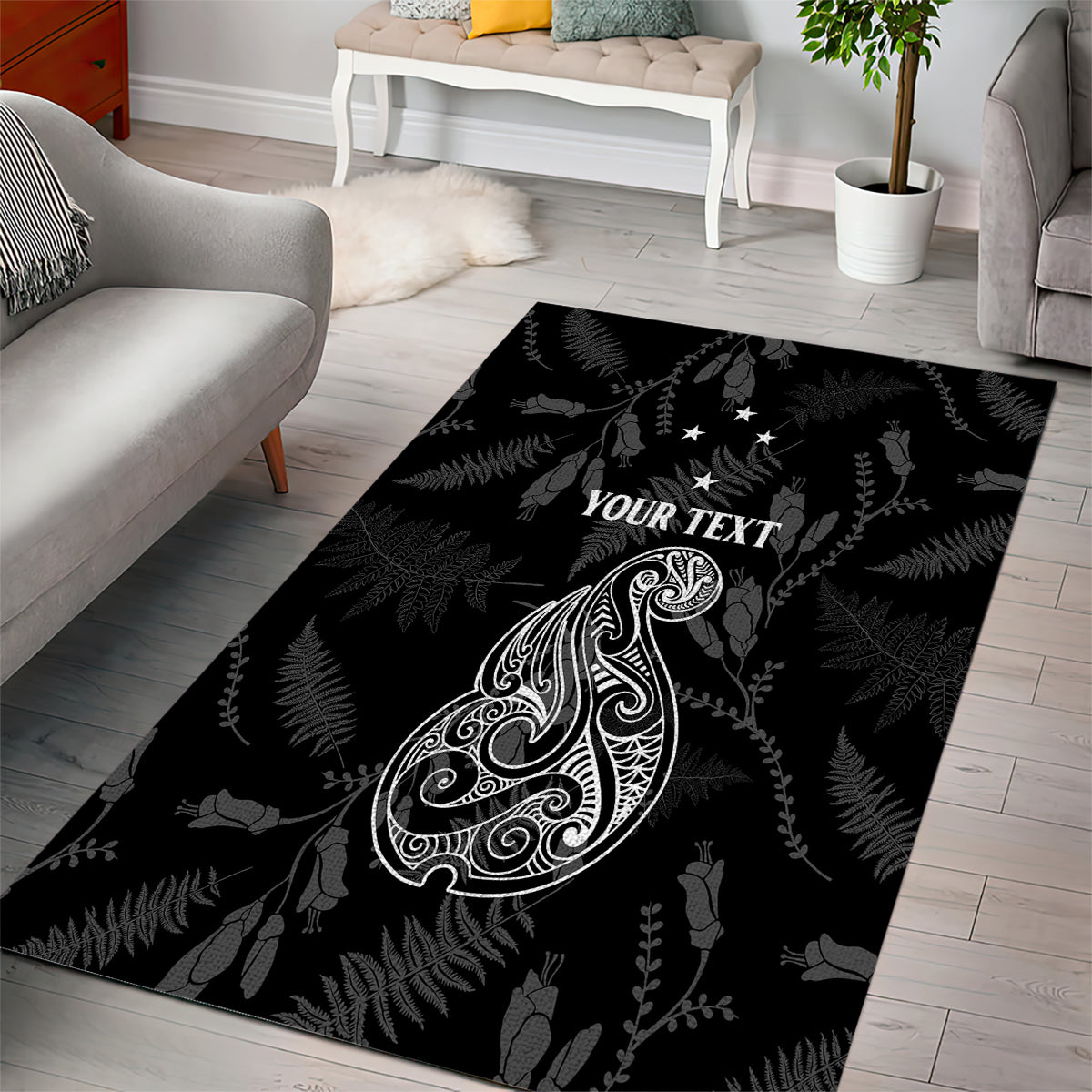 Personalised Maori Waitangi Area Rug New Zealand Silver Fern Mix Kowhai Flowers LT7 - Polynesian Pride
