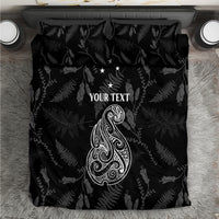 Personalised Maori Waitangi Bedding Set New Zealand Silver Fern Mix Kowhai Flowers LT7 Black - Polynesian Pride