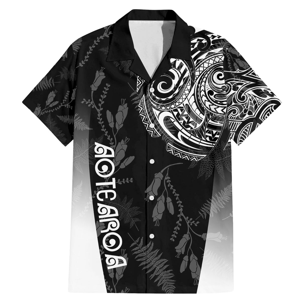 Personalised Maori Waitangi Family Matching Mermaid Dress and Hawaiian Shirt New Zealand Silver Fern Mix Kowhai Flowers LT7 Dad's Shirt - Short Sleeve Black - Polynesian Pride