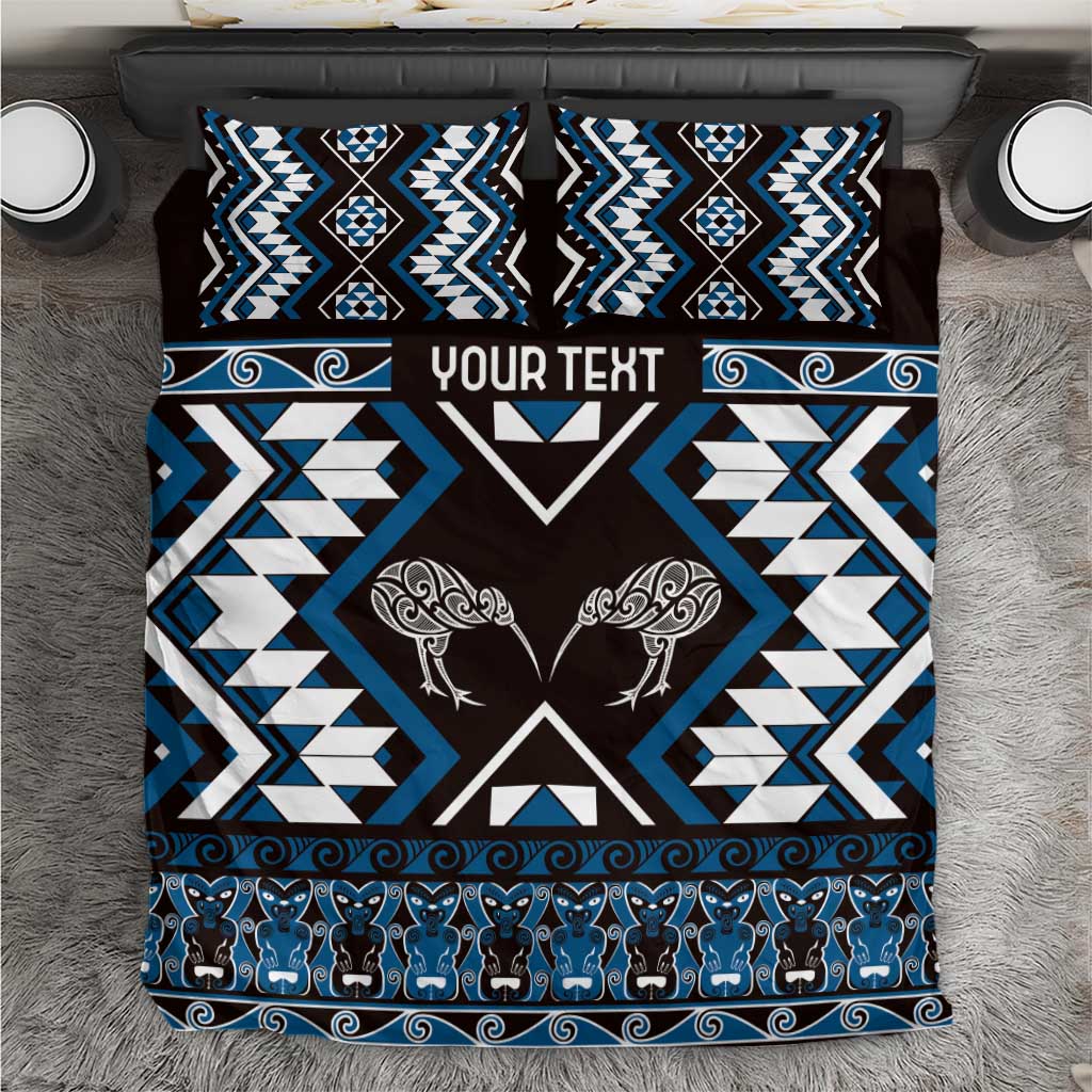 Personalised Taniko Motifs Aotearoa Bedding Set Waitangi Kowhaiwhai Kiwi - Blue LT7 Blue - Polynesian Pride