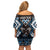 Personalised Taniko Motifs Aotearoa Family Matching Off Shoulder Short Dress and Hawaiian Shirt Waitangi Kowhaiwhai Kiwi - Blue