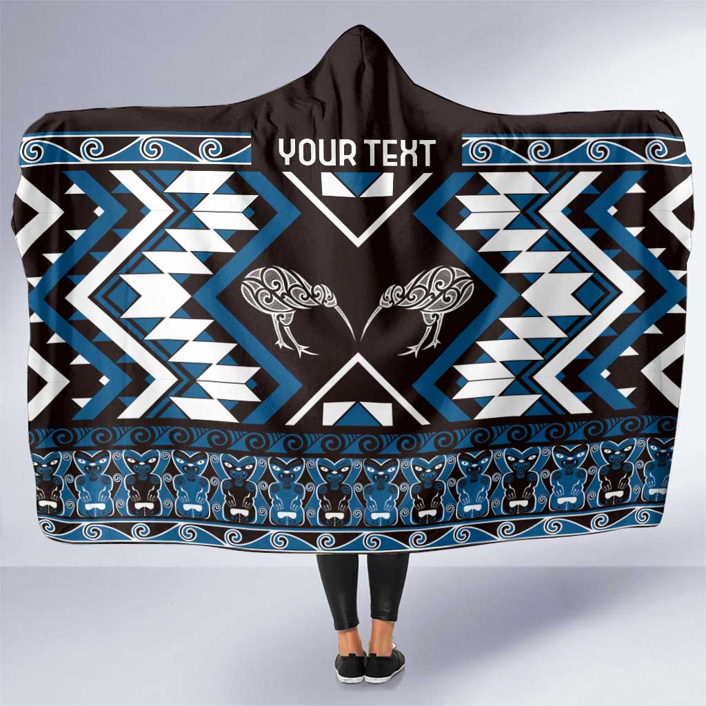 Personalised Taniko Motifs Aotearoa Hooded Blanket Waitangi Kowhaiwhai Kiwi - Blue LT7 One Size Blue - Polynesian Pride
