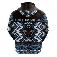 Personalised Taniko Motifs Aotearoa Hoodie Waitangi Kowhaiwhai Kiwi - Blue