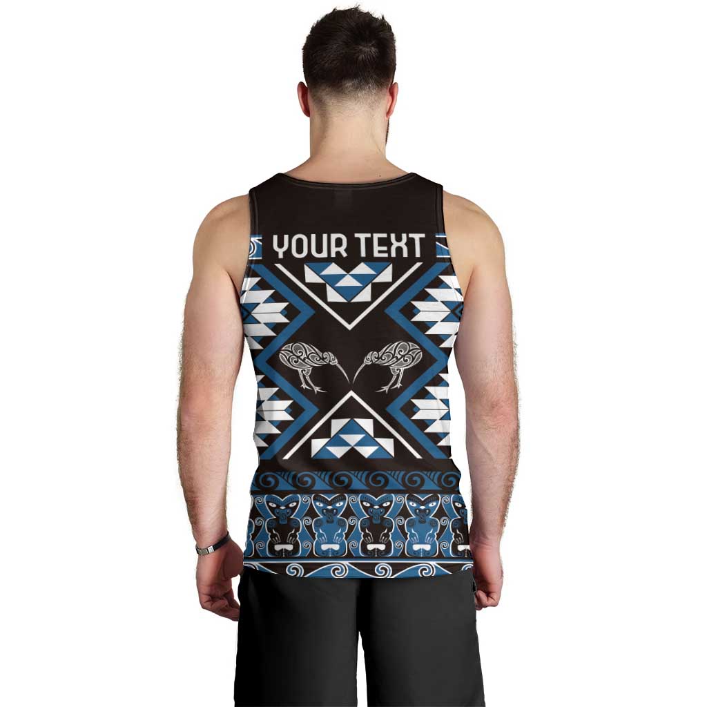 Personalised Taniko Motifs Aotearoa Men Tank Top Waitangi Kowhaiwhai Kiwi - Blue
