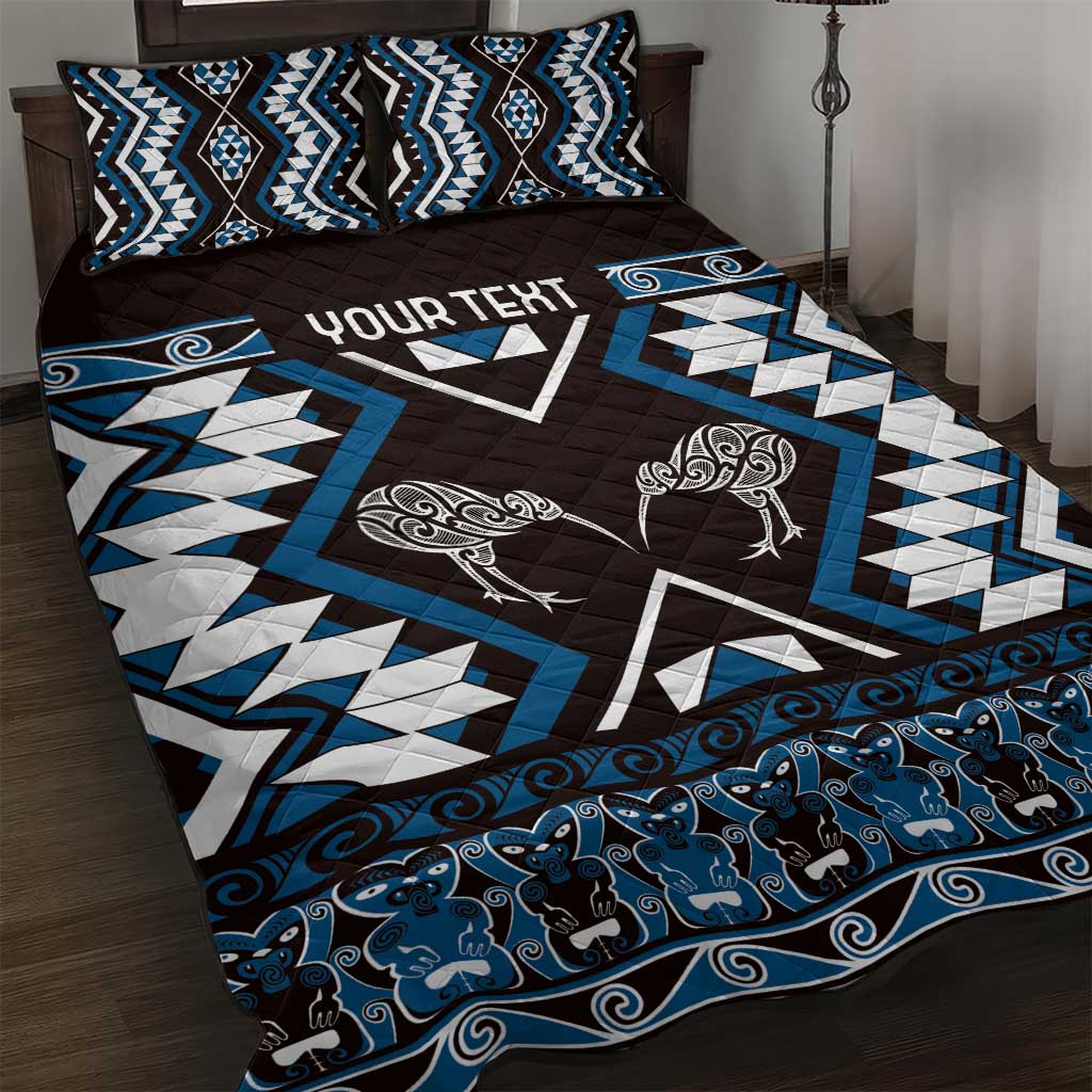 Personalised Taniko Motifs Aotearoa Quilt Bed Set Waitangi Kowhaiwhai Kiwi - Blue LT7 Blue - Polynesian Pride