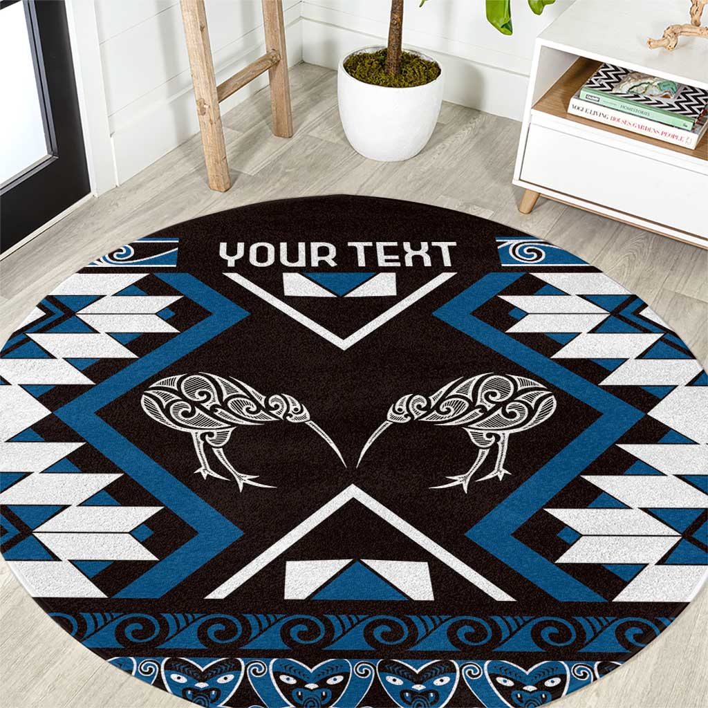 Personalised Taniko Motifs Aotearoa Round Carpet Waitangi Kowhaiwhai Kiwi - Blue LT7 Blue - Polynesian Pride