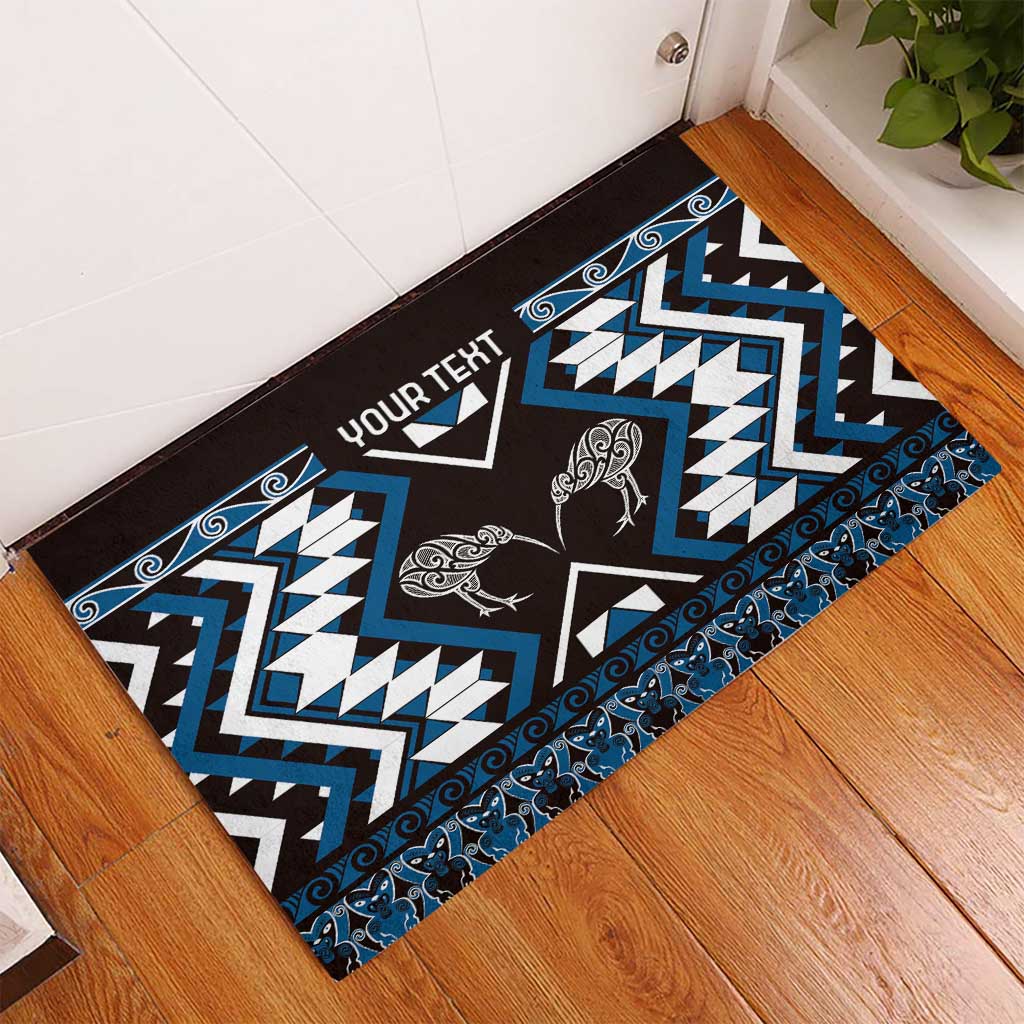 Personalised Taniko Motifs Aotearoa Rubber Doormat Waitangi Kowhaiwhai Kiwi - Blue