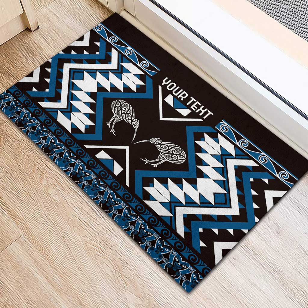 Personalised Taniko Motifs Aotearoa Rubber Doormat Waitangi Kowhaiwhai Kiwi - Blue