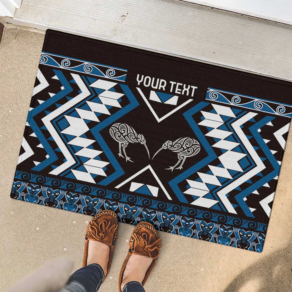 Personalised Taniko Motifs Aotearoa Rubber Doormat Waitangi Kowhaiwhai Kiwi - Blue