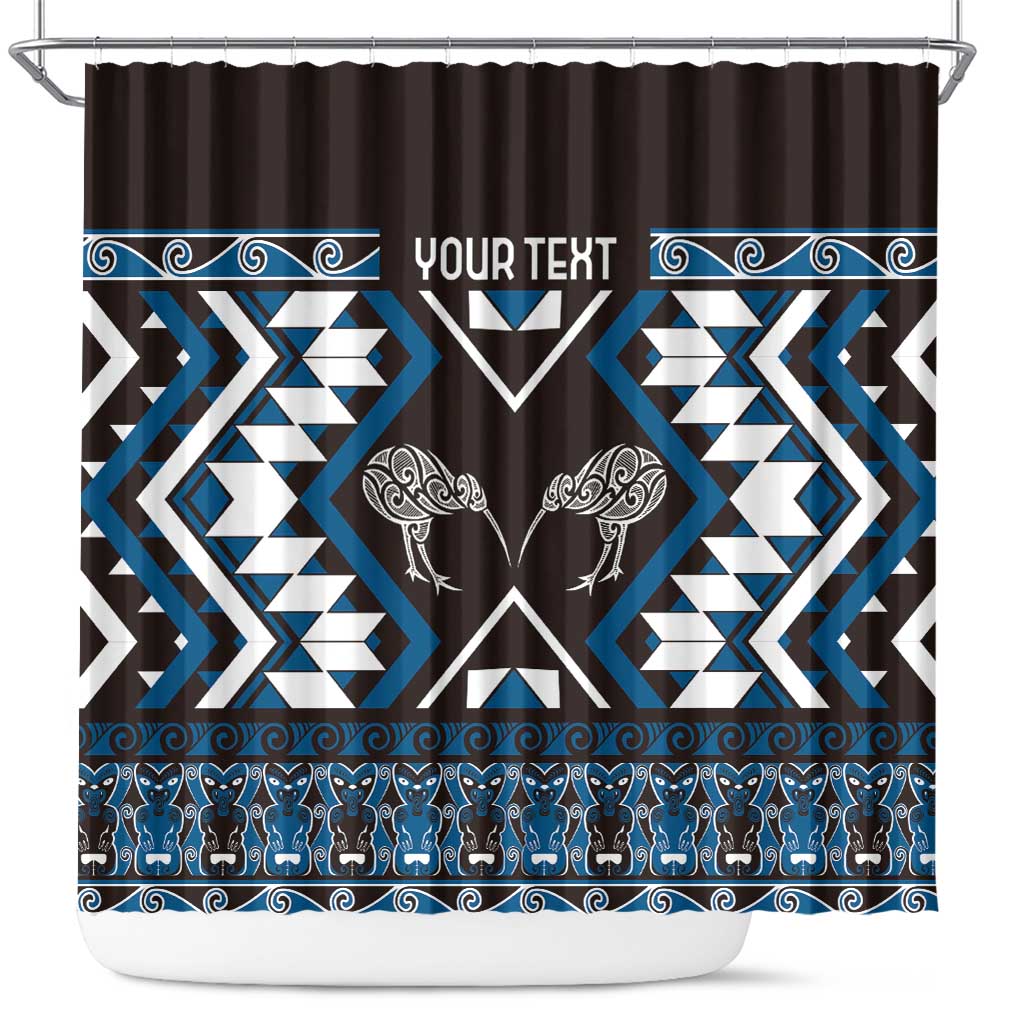 Personalised Taniko Motifs Aotearoa Shower Curtain Waitangi Kowhaiwhai Kiwi - Blue LT7 Blue - Polynesian Pride