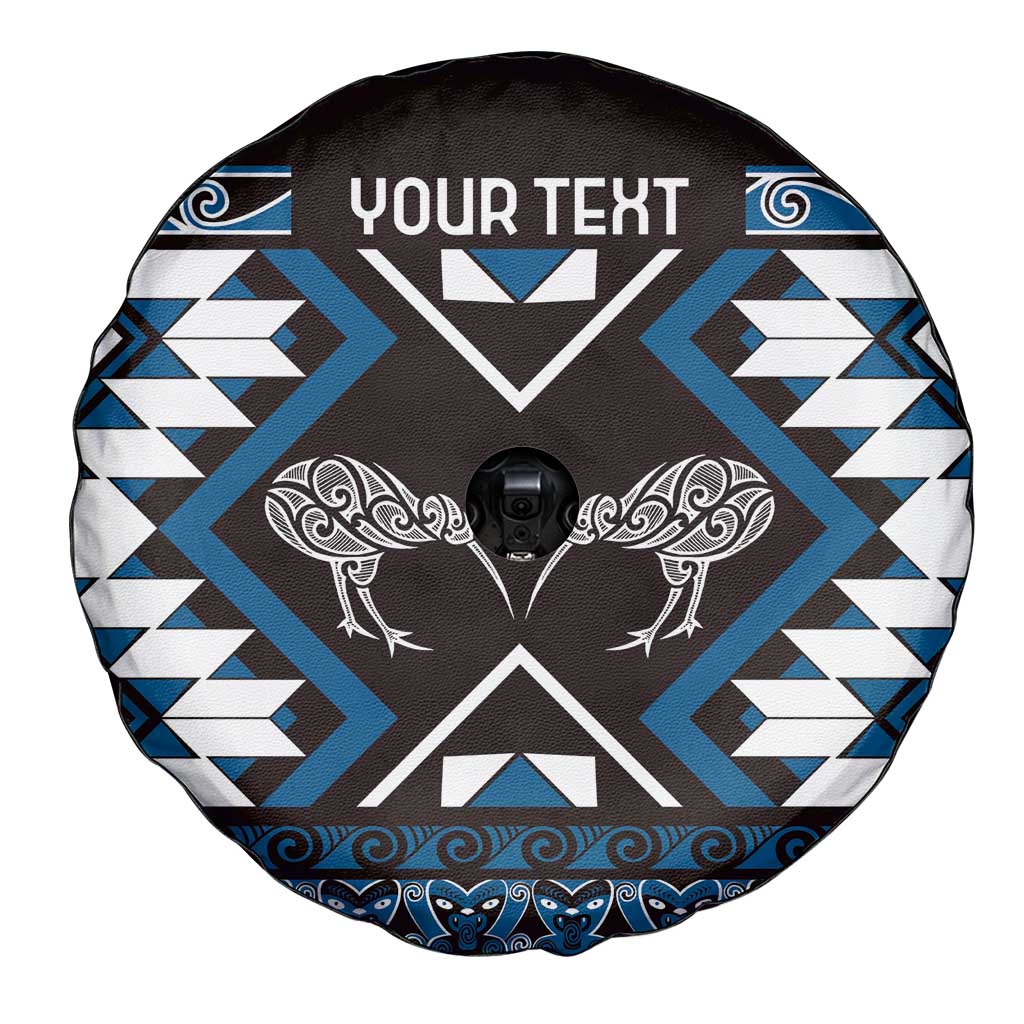 Personalised Taniko Motifs Aotearoa Spare Tire Cover Waitangi Kowhaiwhai Kiwi - Blue