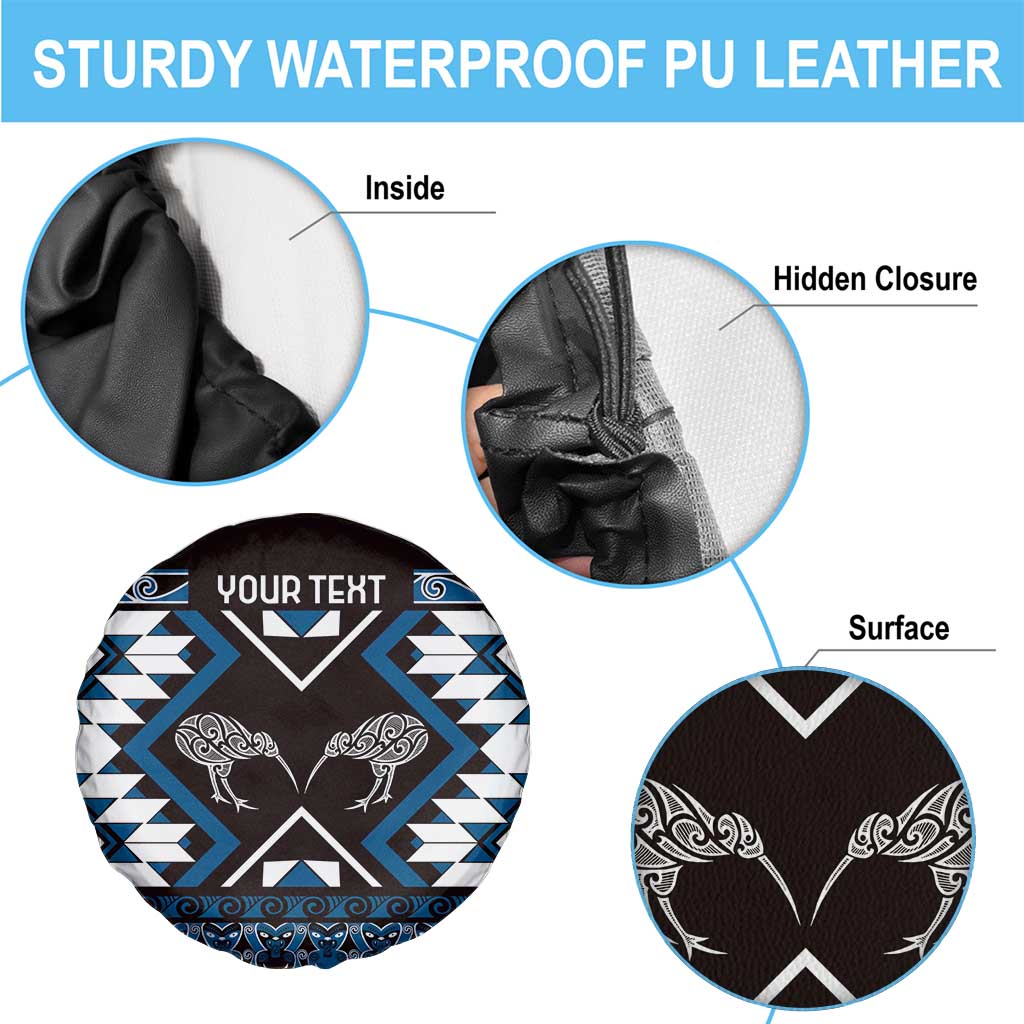 Personalised Taniko Motifs Aotearoa Spare Tire Cover Waitangi Kowhaiwhai Kiwi - Blue