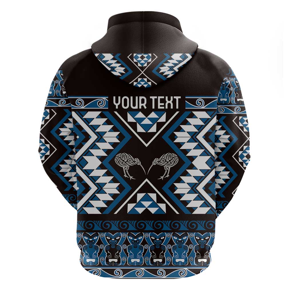 Personalised Taniko Motifs Aotearoa Zip Hoodie Waitangi Kowhaiwhai Kiwi - Blue LT7 - Polynesian Pride