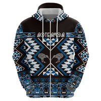 Personalised Taniko Motifs Aotearoa Zip Hoodie Waitangi Kowhaiwhai Kiwi - Blue LT7 - Polynesian Pride