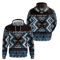 Personalised Taniko Motifs Aotearoa Zip Hoodie Waitangi Kowhaiwhai Kiwi - Blue LT7 - Polynesian Pride