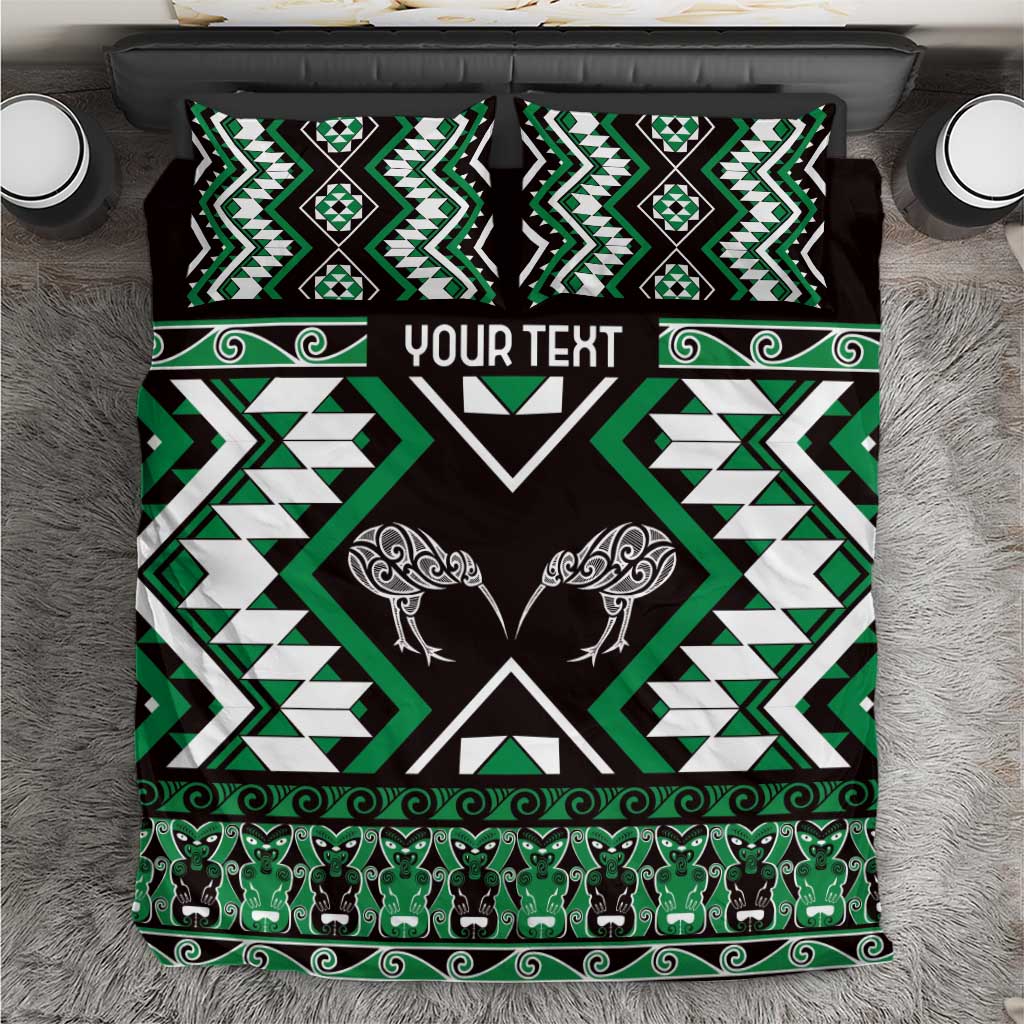 Personalised Taniko Motifs Aotearoa Bedding Set Waitangi Kowhaiwhai Kiwi - Green LT7 Green - Polynesian Pride