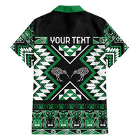 Personalised Taniko Motifs Aotearoa Family Matching Long Sleeve Bodycon Dress and Hawaiian Shirt Waitangi Kowhaiwhai Kiwi - Green