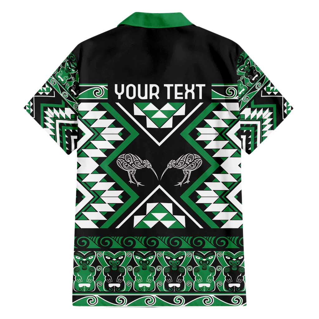 Personalised Taniko Motifs Aotearoa Family Matching Short Sleeve Bodycon Dress and Hawaiian Shirt Waitangi Kowhaiwhai Kiwi - Green