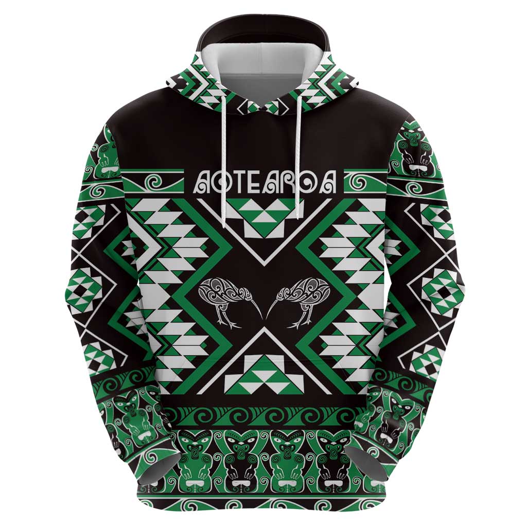 Personalised Taniko Motifs Aotearoa Hoodie Waitangi Kowhaiwhai Kiwi - Green