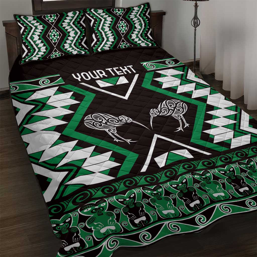 Personalised Taniko Motifs Aotearoa Quilt Bed Set Waitangi Kowhaiwhai Kiwi - Green LT7 Green - Polynesian Pride