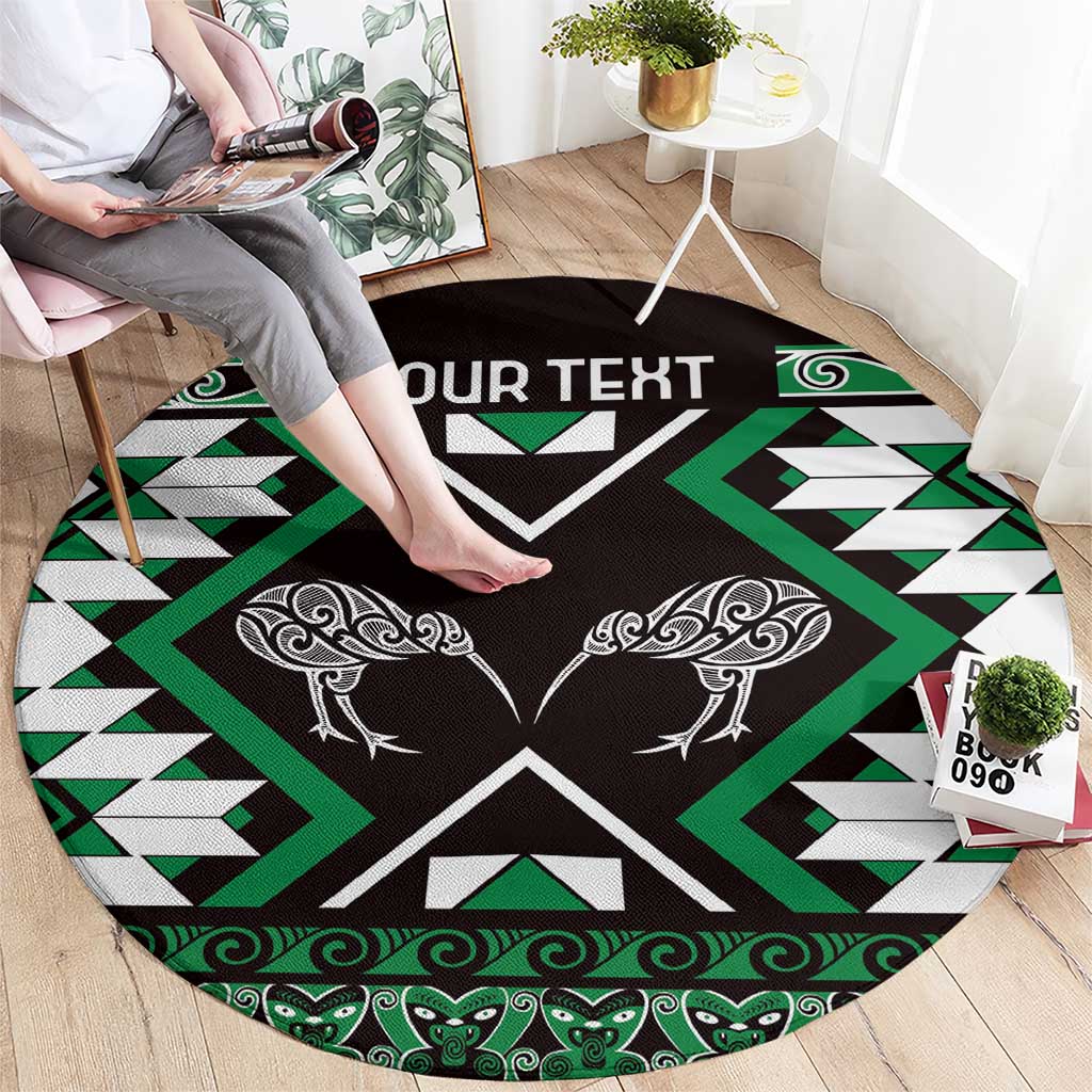 Personalised Taniko Motifs Aotearoa Round Carpet Waitangi Kowhaiwhai Kiwi - Green LT7 - Polynesian Pride