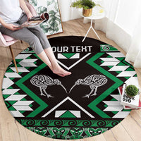 Personalised Taniko Motifs Aotearoa Round Carpet Waitangi Kowhaiwhai Kiwi - Green LT7 - Polynesian Pride