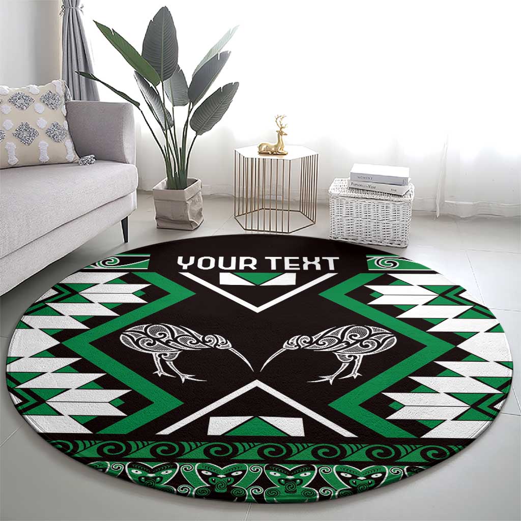 Personalised Taniko Motifs Aotearoa Round Carpet Waitangi Kowhaiwhai Kiwi - Green LT7 - Polynesian Pride