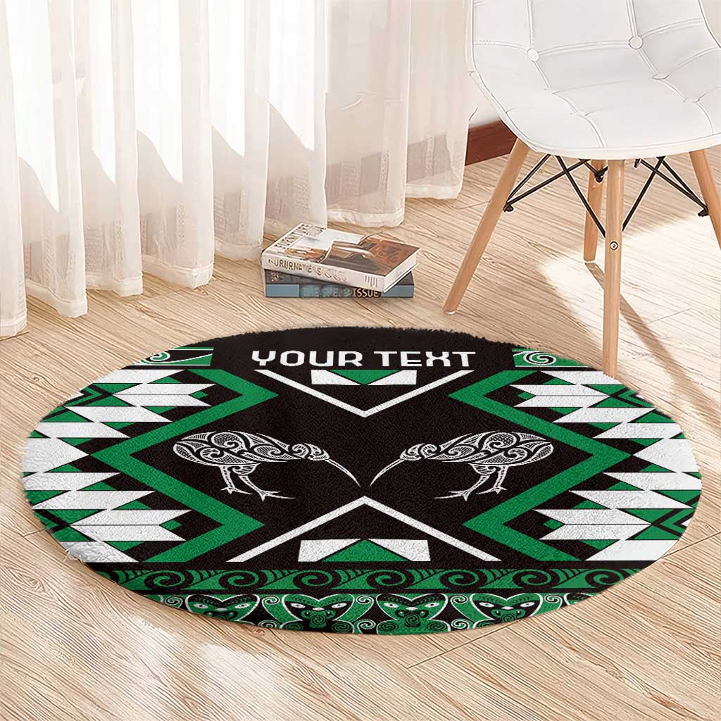 Personalised Taniko Motifs Aotearoa Round Carpet Waitangi Kowhaiwhai Kiwi - Green LT7 - Polynesian Pride