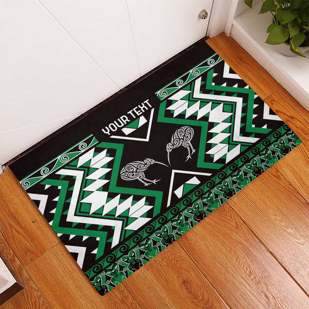 Personalised Taniko Motifs Aotearoa Rubber Doormat Waitangi Kowhaiwhai Kiwi - Green