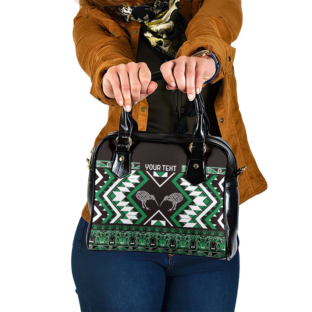 Personalised Taniko Motifs Aotearoa Shoulder Handbag Waitangi Kowhaiwhai Kiwi - Green LT7 One Size Green - Polynesian Pride