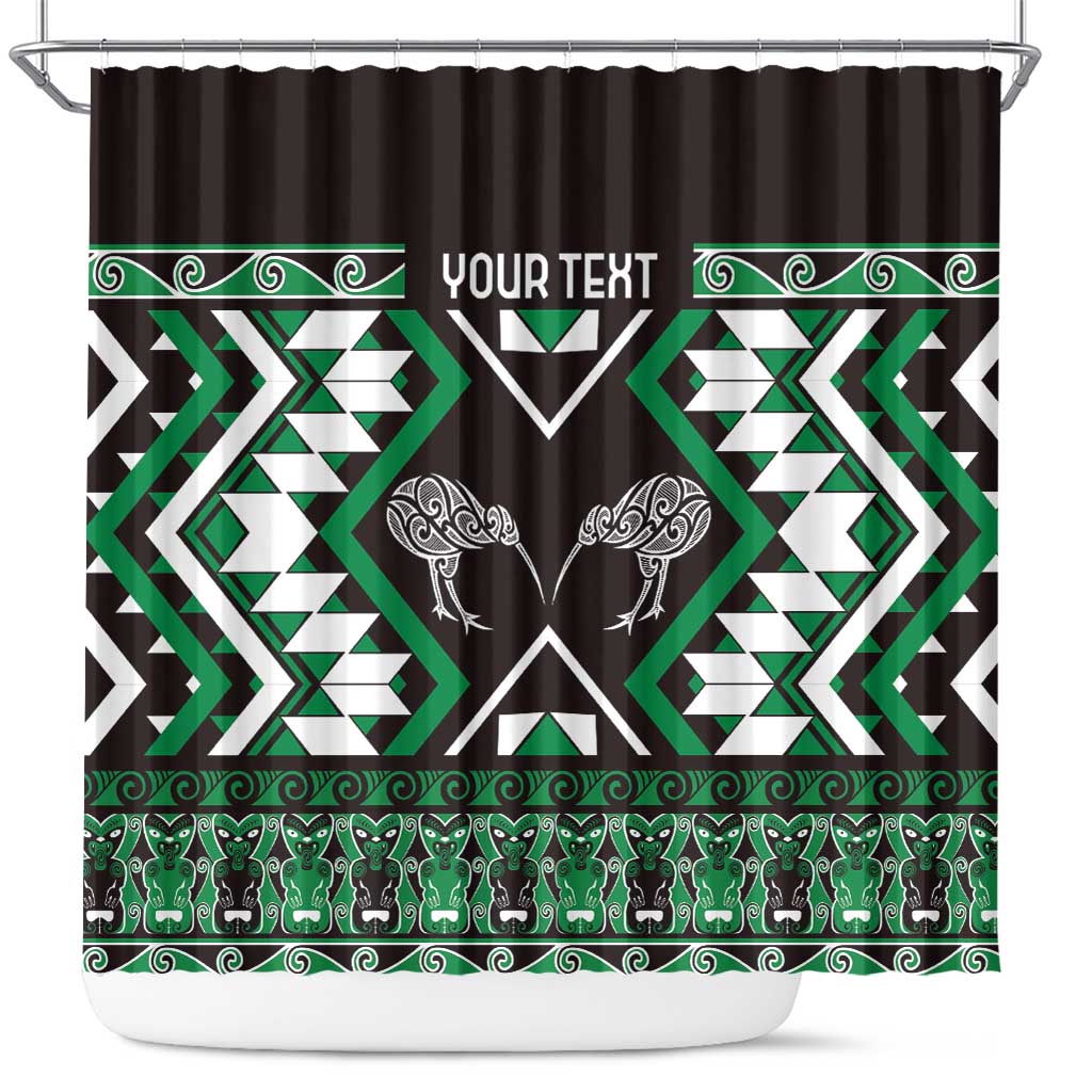 Personalised Taniko Motifs Aotearoa Shower Curtain Waitangi Kowhaiwhai Kiwi - Green LT7 Green - Polynesian Pride