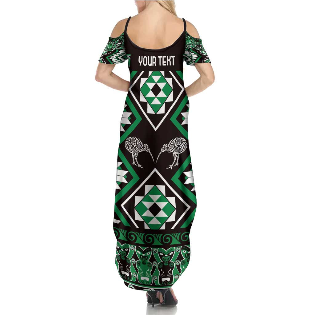 Personalised Taniko Motifs Aotearoa Summer Maxi Dress Waitangi Kowhaiwhai Kiwi - Green LT7 - Polynesian Pride