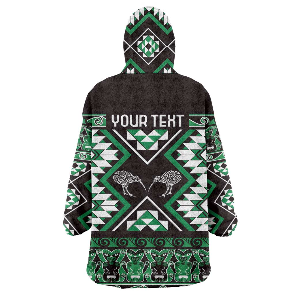 Personalised Taniko Motifs Aotearoa Wearable Blanket Hoodie Waitangi Kowhaiwhai Kiwi - Green