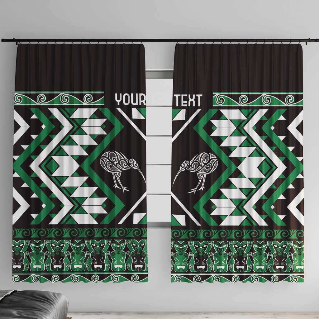 Personalised Taniko Motifs Aotearoa Window Curtain Waitangi Kowhaiwhai Kiwi - Green LT7 With Hooks Green - Polynesian Pride