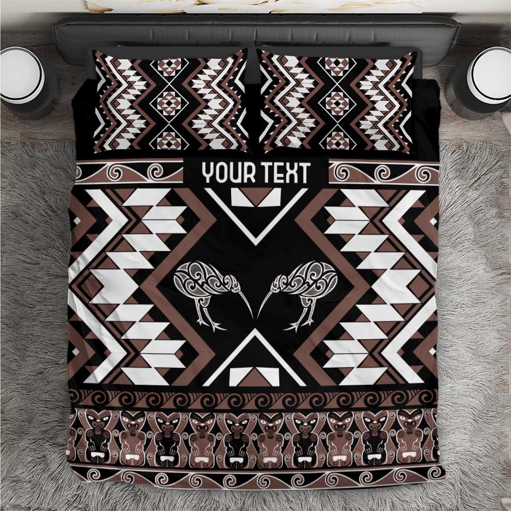 Personalised Taniko Motifs Aotearoa Bedding Set Waitangi Kowhaiwhai Kiwi - Mocha LT7 Mocha - Polynesian Pride