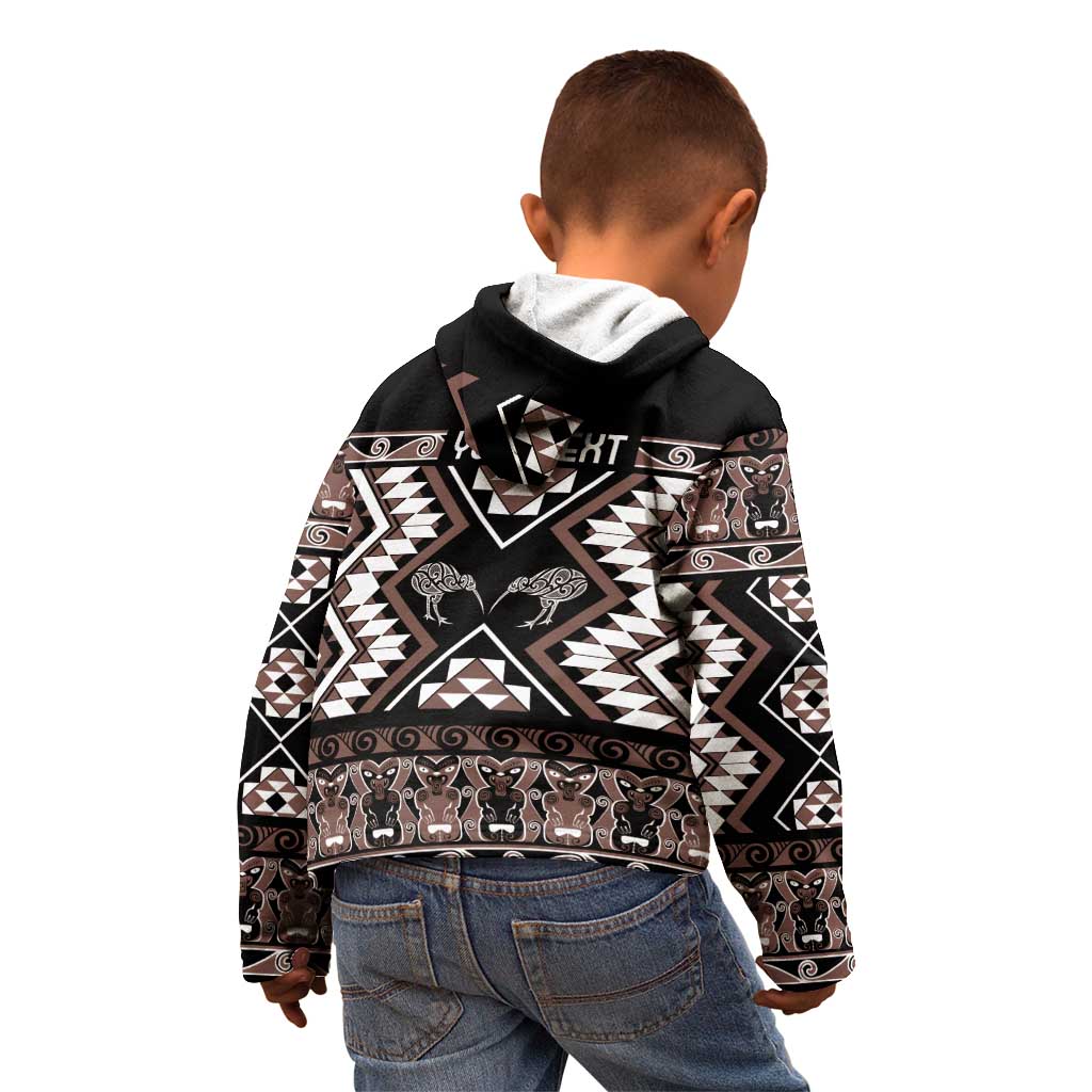 Personalised Taniko Motifs Aotearoa Kid Hoodie Waitangi Kowhaiwhai Kiwi - Mocha