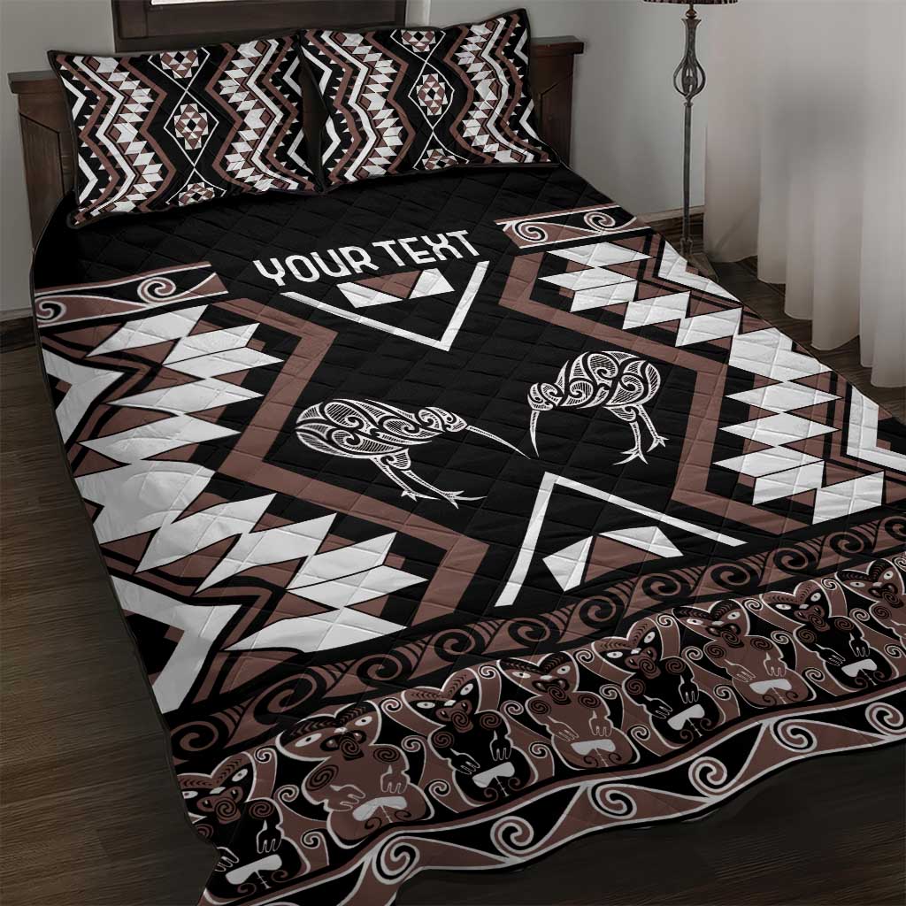 Personalised Taniko Motifs Aotearoa Quilt Bed Set Waitangi Kowhaiwhai Kiwi - Mocha LT7 Mocha - Polynesian Pride