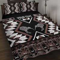Personalised Taniko Motifs Aotearoa Quilt Bed Set Waitangi Kowhaiwhai Kiwi - Mocha