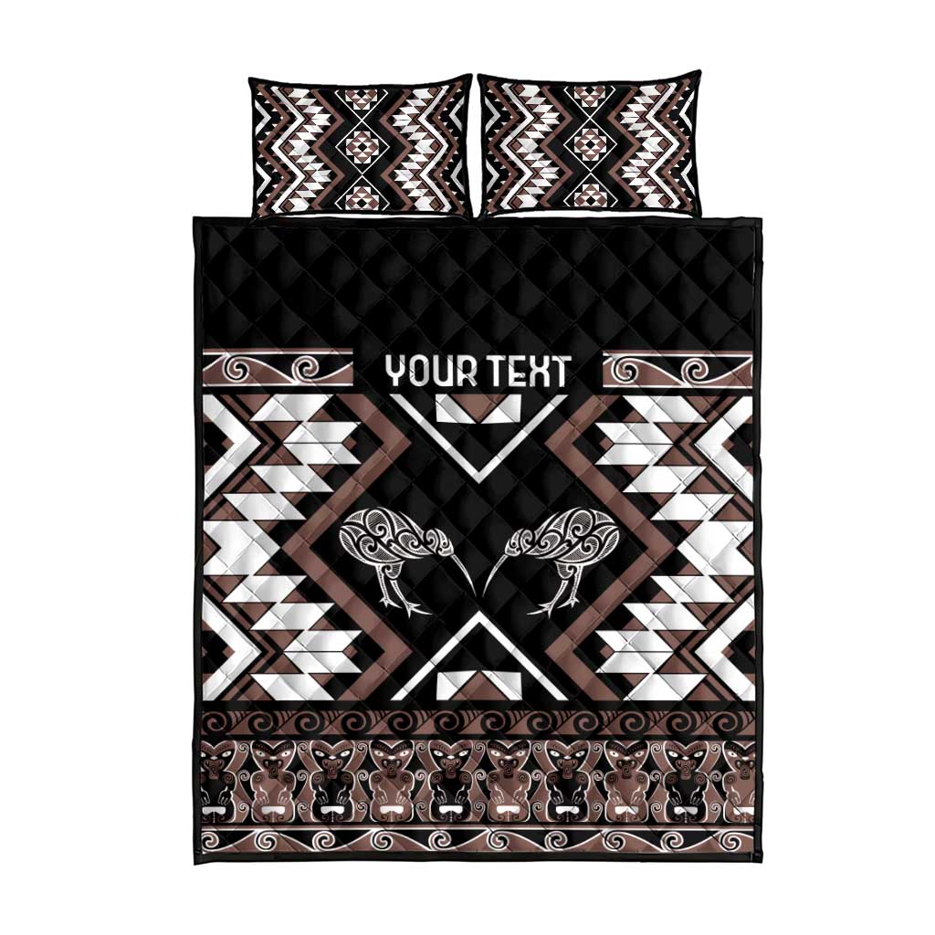 Personalised Taniko Motifs Aotearoa Quilt Bed Set Waitangi Kowhaiwhai Kiwi - Mocha