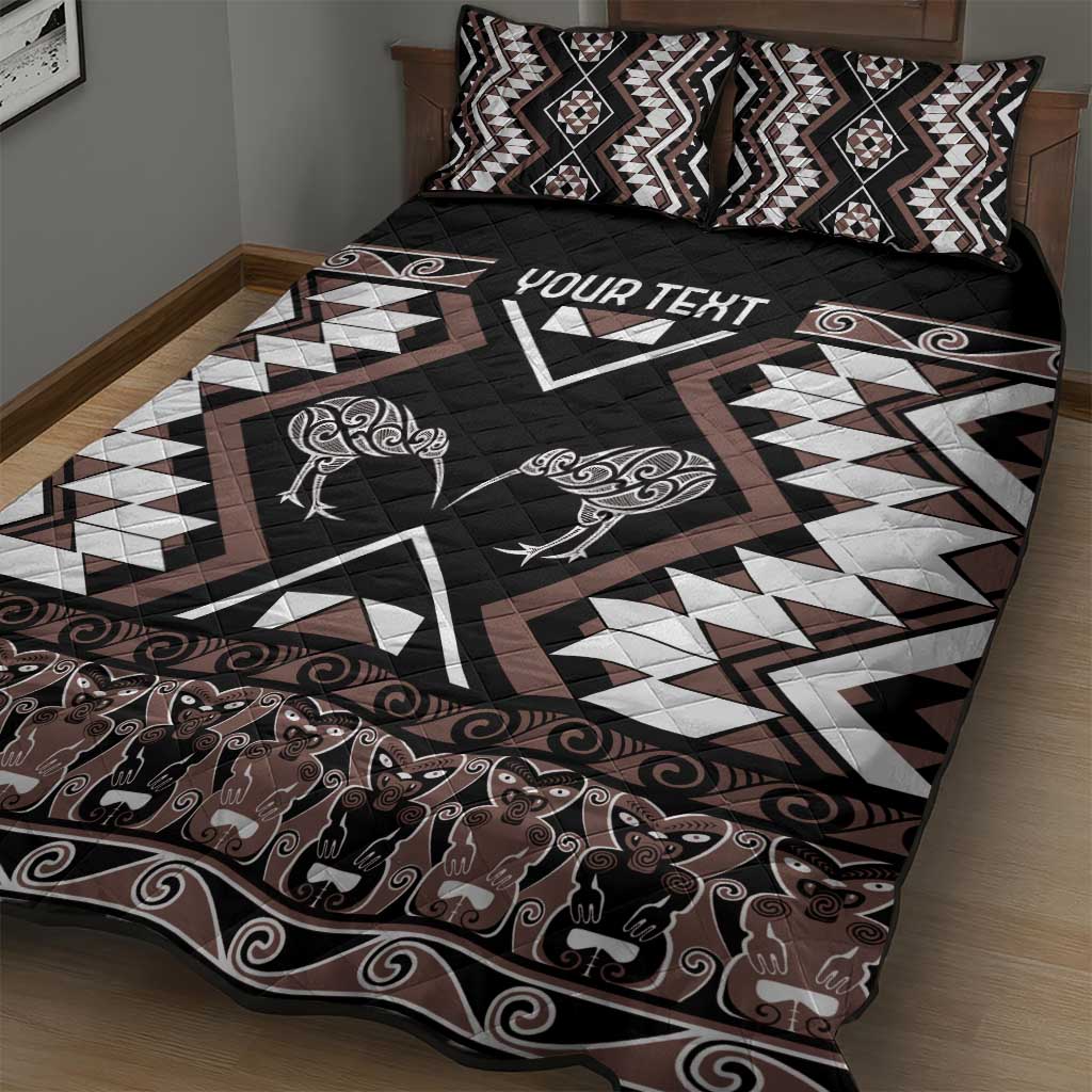 Personalised Taniko Motifs Aotearoa Quilt Bed Set Waitangi Kowhaiwhai Kiwi - Mocha