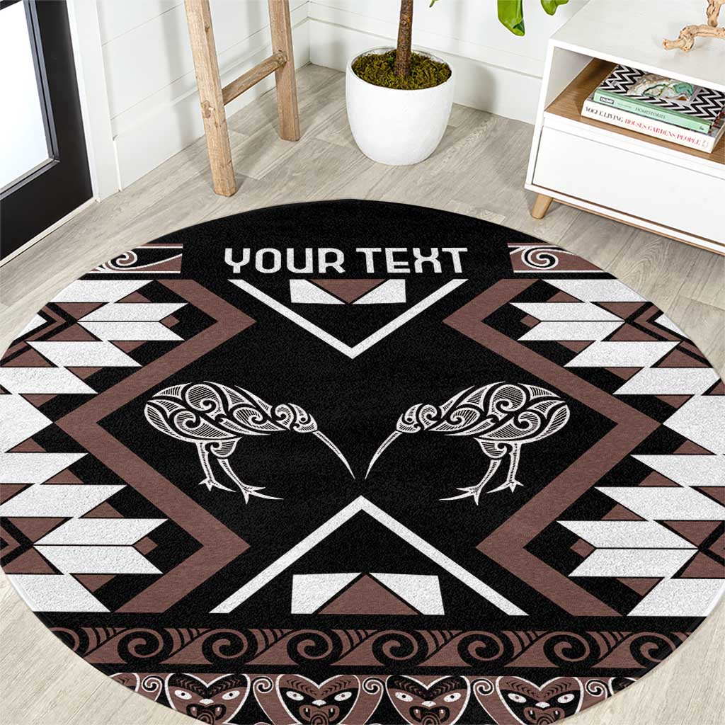 Personalised Taniko Motifs Aotearoa Round Carpet Waitangi Kowhaiwhai Kiwi - Mocha LT7 Mocha - Polynesian Pride